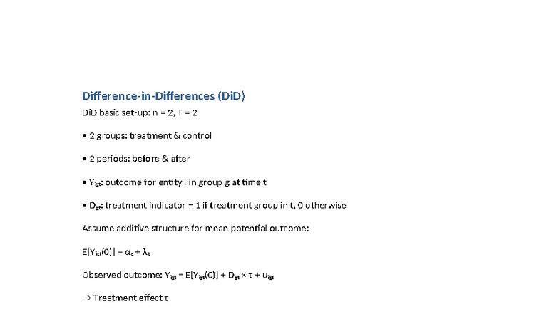 Difference in Differences Final - Difference-in-Differences (DiD) DiD ...
