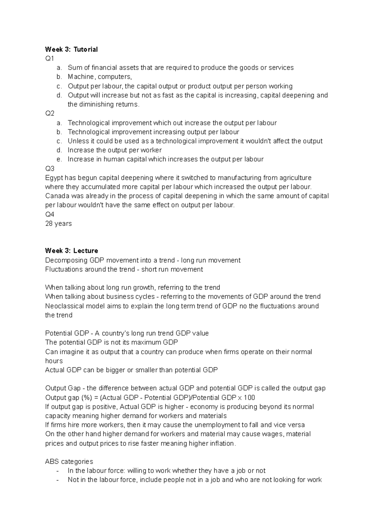 ECON1020 Week 3 - Seminar & Lecture Notes on GDP and Unemployment - Studocu