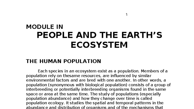 Module 1: People and the Earth's Ecosystem - Population Dynamics and ...
