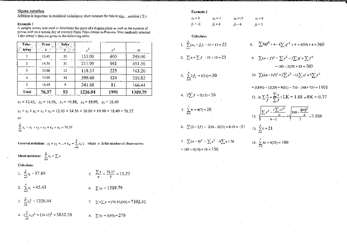 STK113 Sigma notation Memorandum - Sigma notation Example 2 Addition is ...