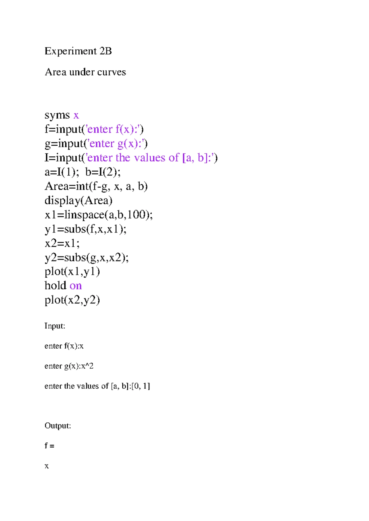 Volume of Solids of Revolution: Experiment 3A - MATLAB Code - Studocu