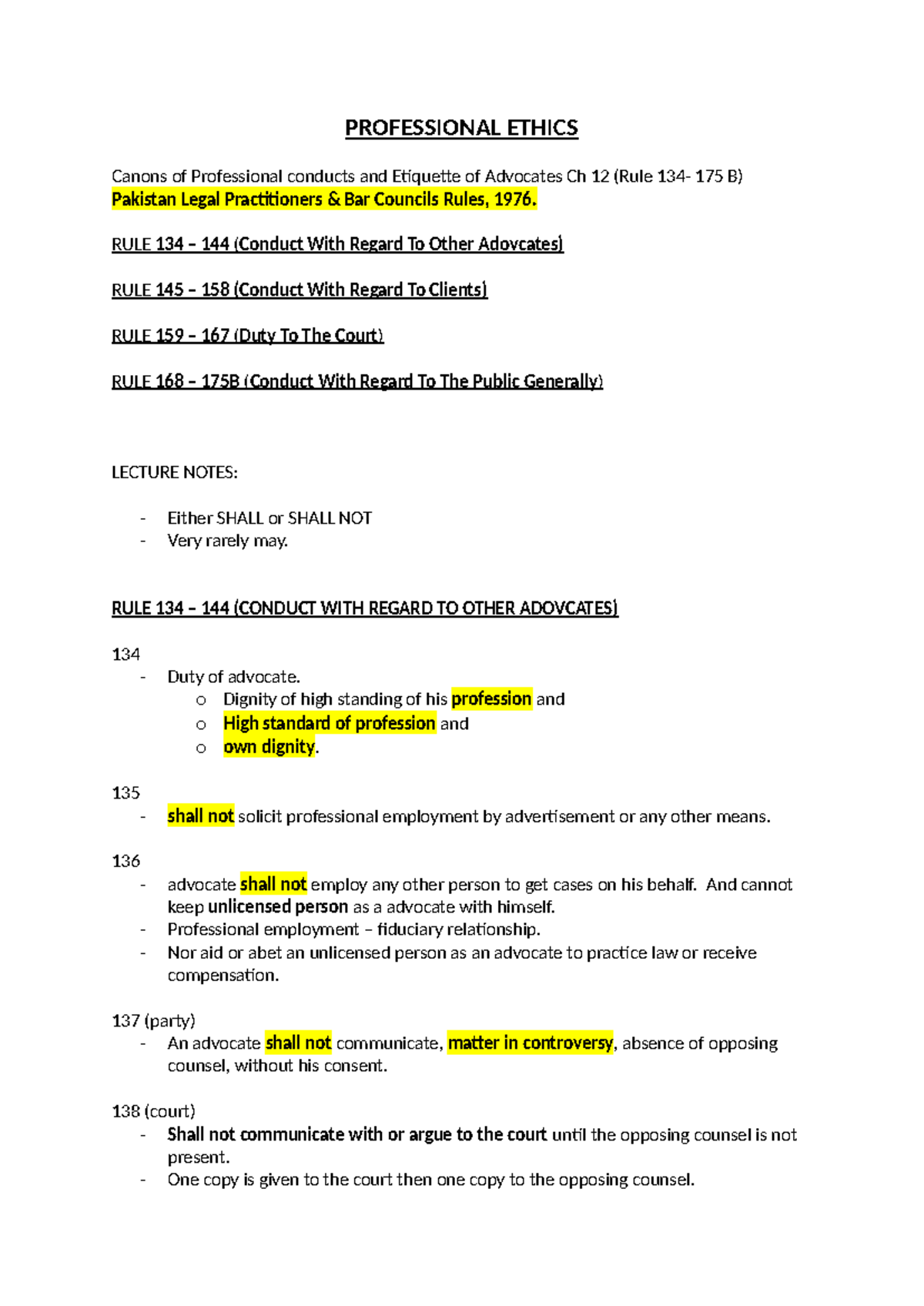 Professional Ethics in Advocacy: Canons & Conduct Rules Summary - Studocu