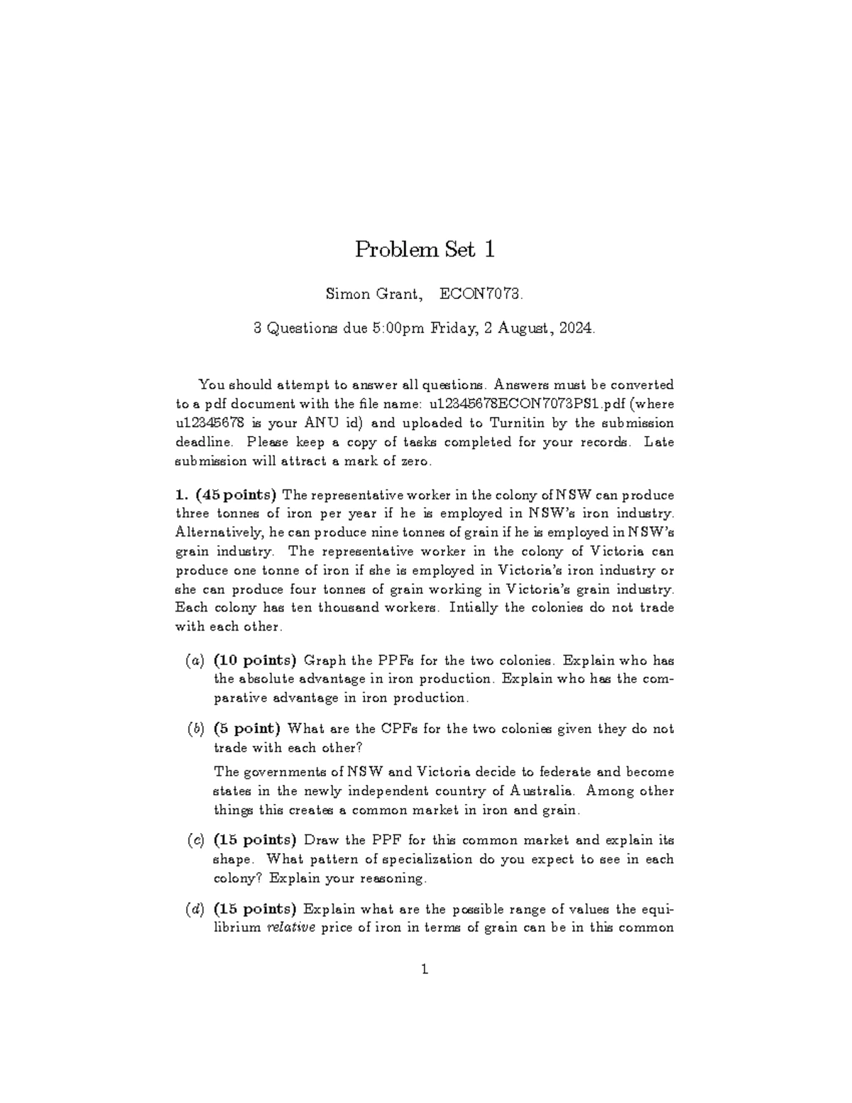 Tutorial week 4 - 1 Econ 7073: Microeconomic Analysis 2019 S Tutorial ...