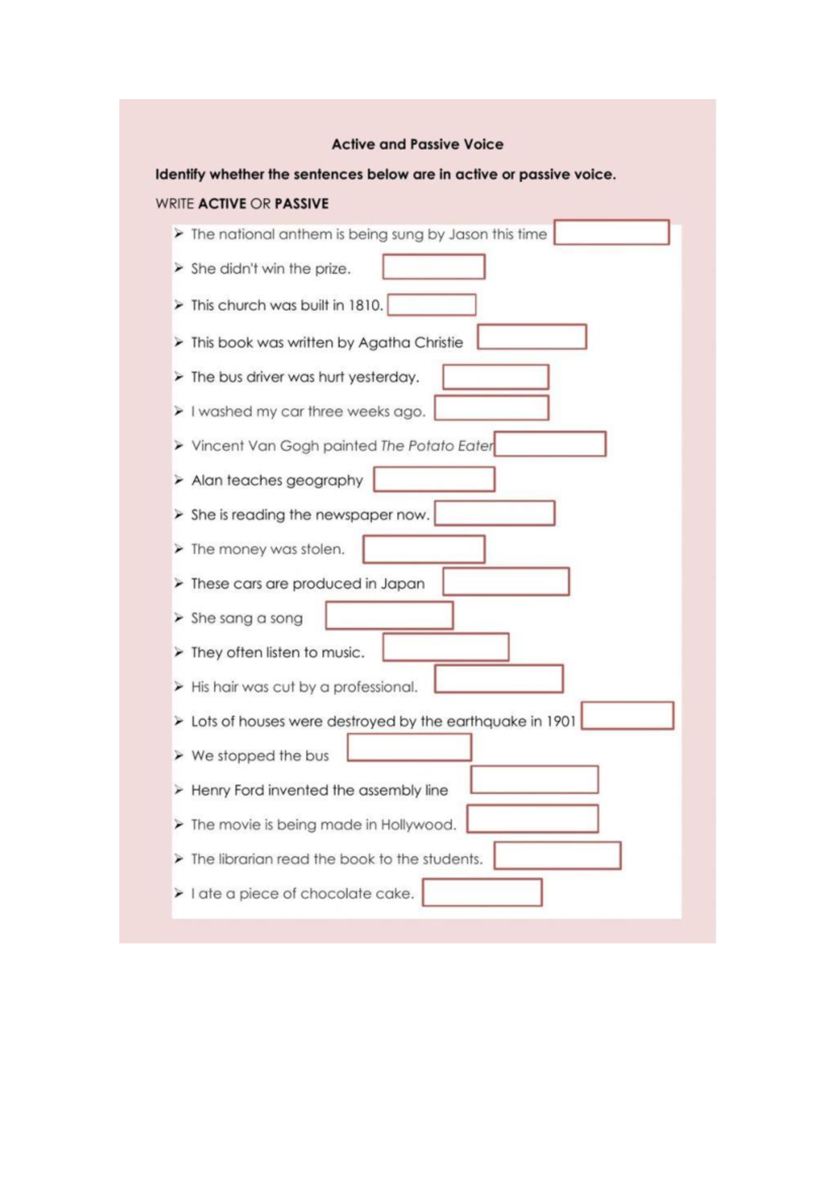 Active and Passive Voice Identification Exercise (Doc4 - deb) - Studocu