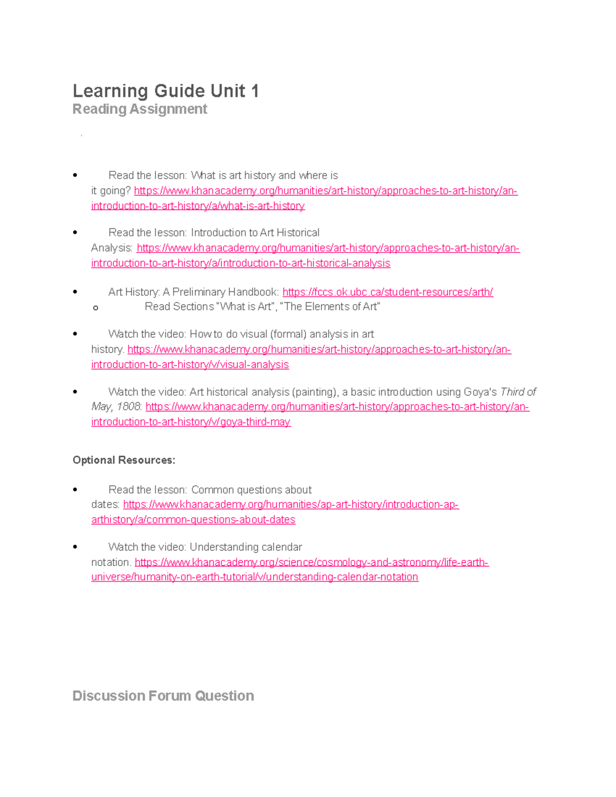Art History 101 - Unit 1 Lecture Notes & Learning Guide - Studocu