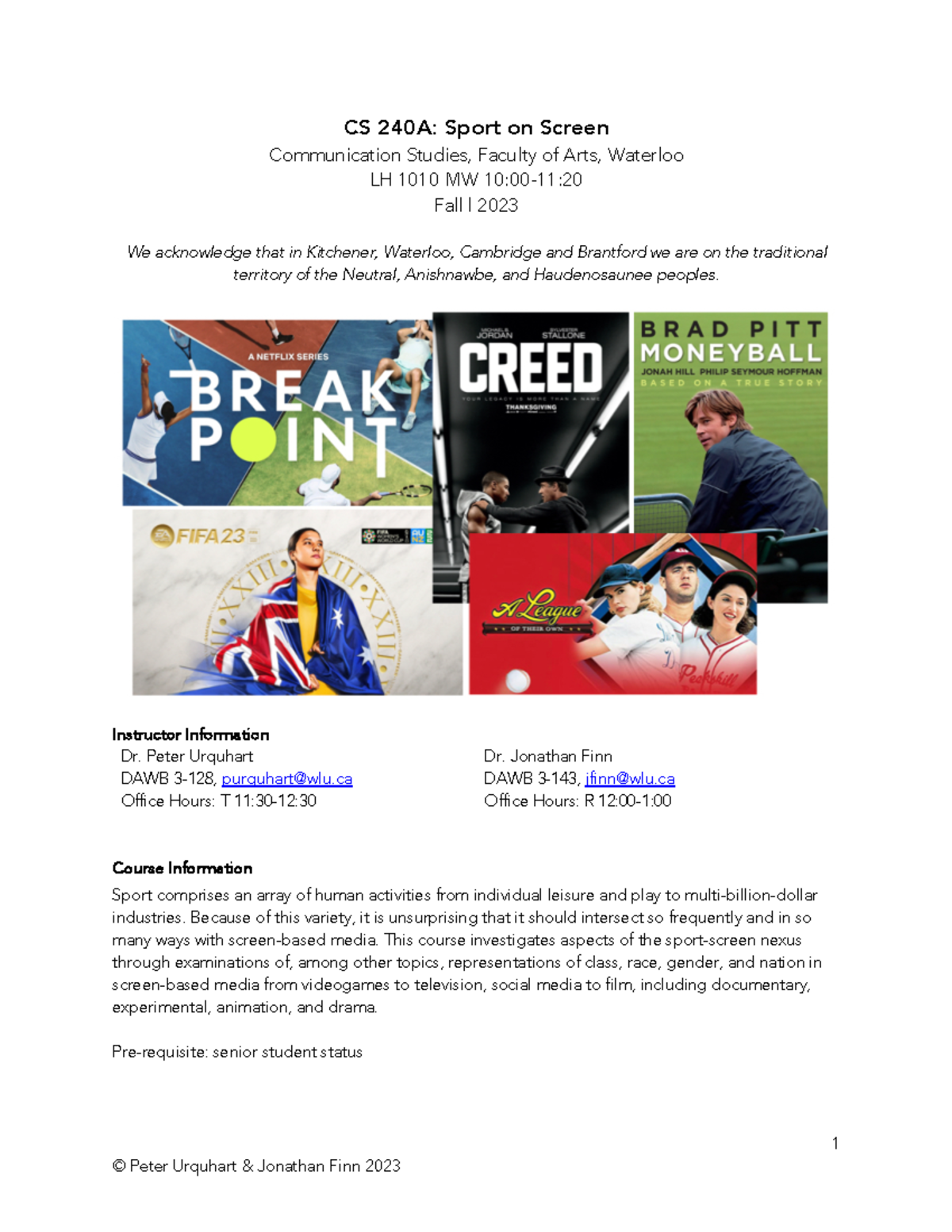 CS 240A Fall 2023 Course Syllabus: Sport on Screen Overview - Studocu