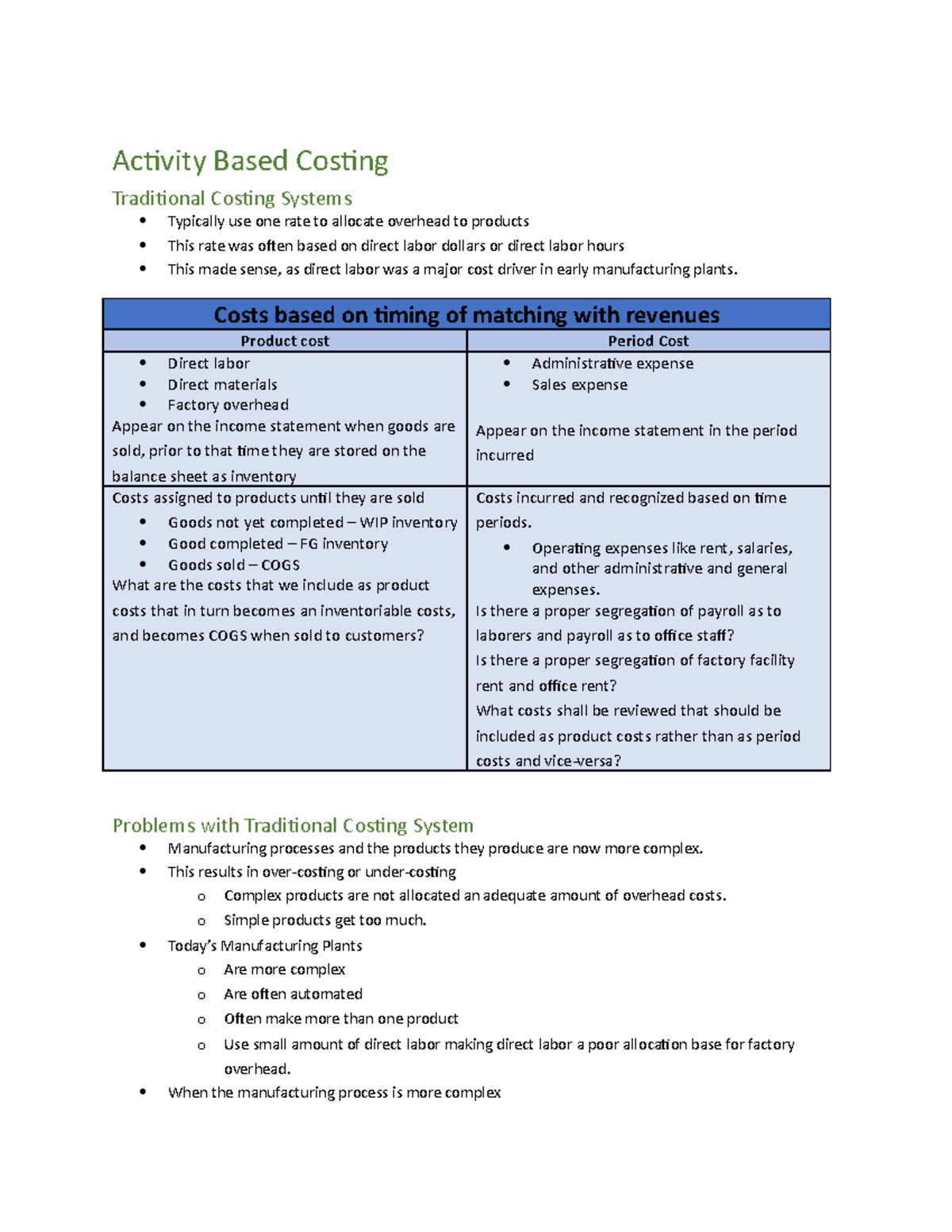 Activity Based Costing - Activity Based Costing Traditional Costing ...