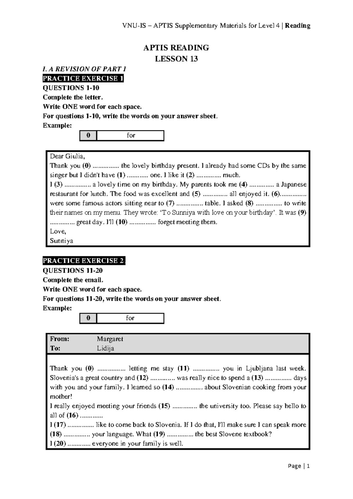 APTIS READING LEVEL 4 - PRACTICE TEST 6 MATERIALS - Studocu