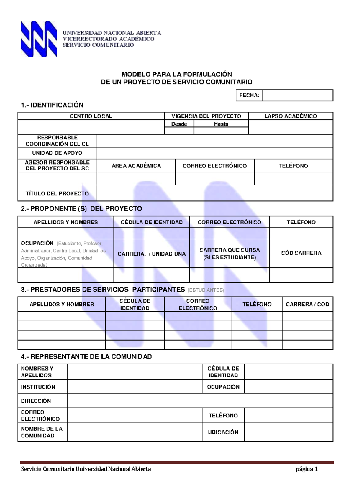 Formato de Proyecto Comunitario - Servicio Comunitario UNED - Studocu