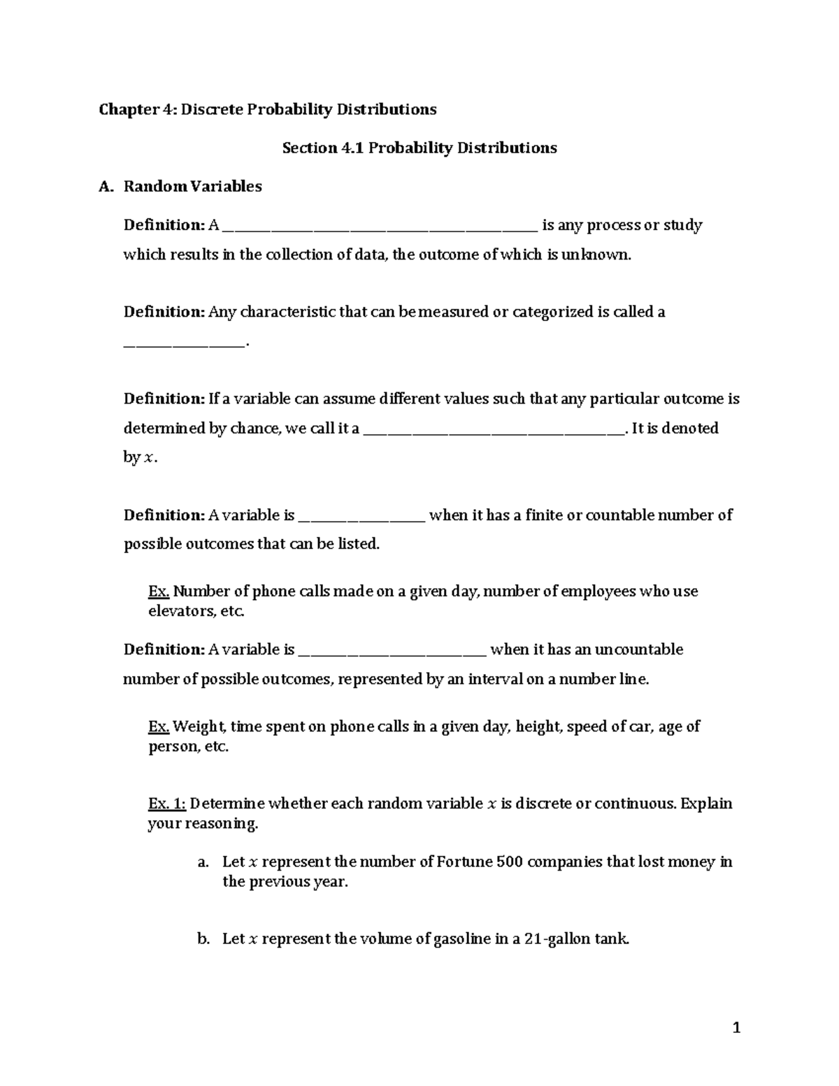 Chapter 4.1 Discrete Probability Distributions Overview and Key ...