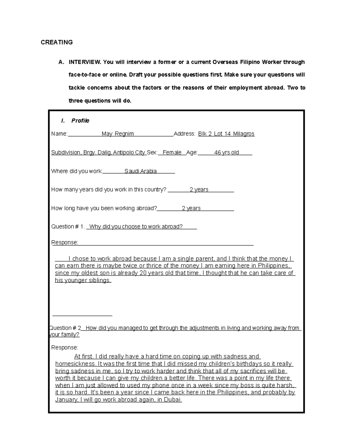 TCWD Finals-Assignment: Insights from an Overseas Filipino Worker ...