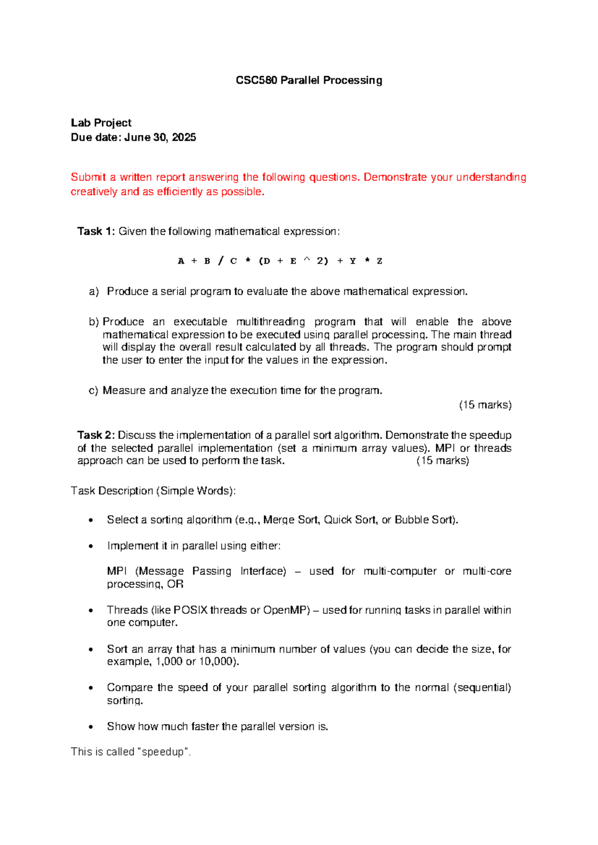 CSC580 Parallel Processing Lab Project Report and Analysis - Studocu