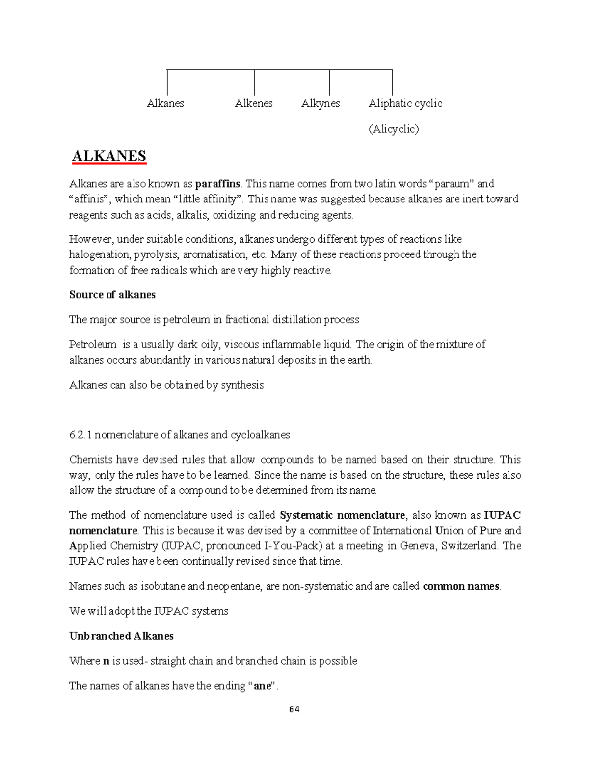 Organic Chemistry Notes for MBChB: Alkanes, Alkenes, and Alkynes - Studocu