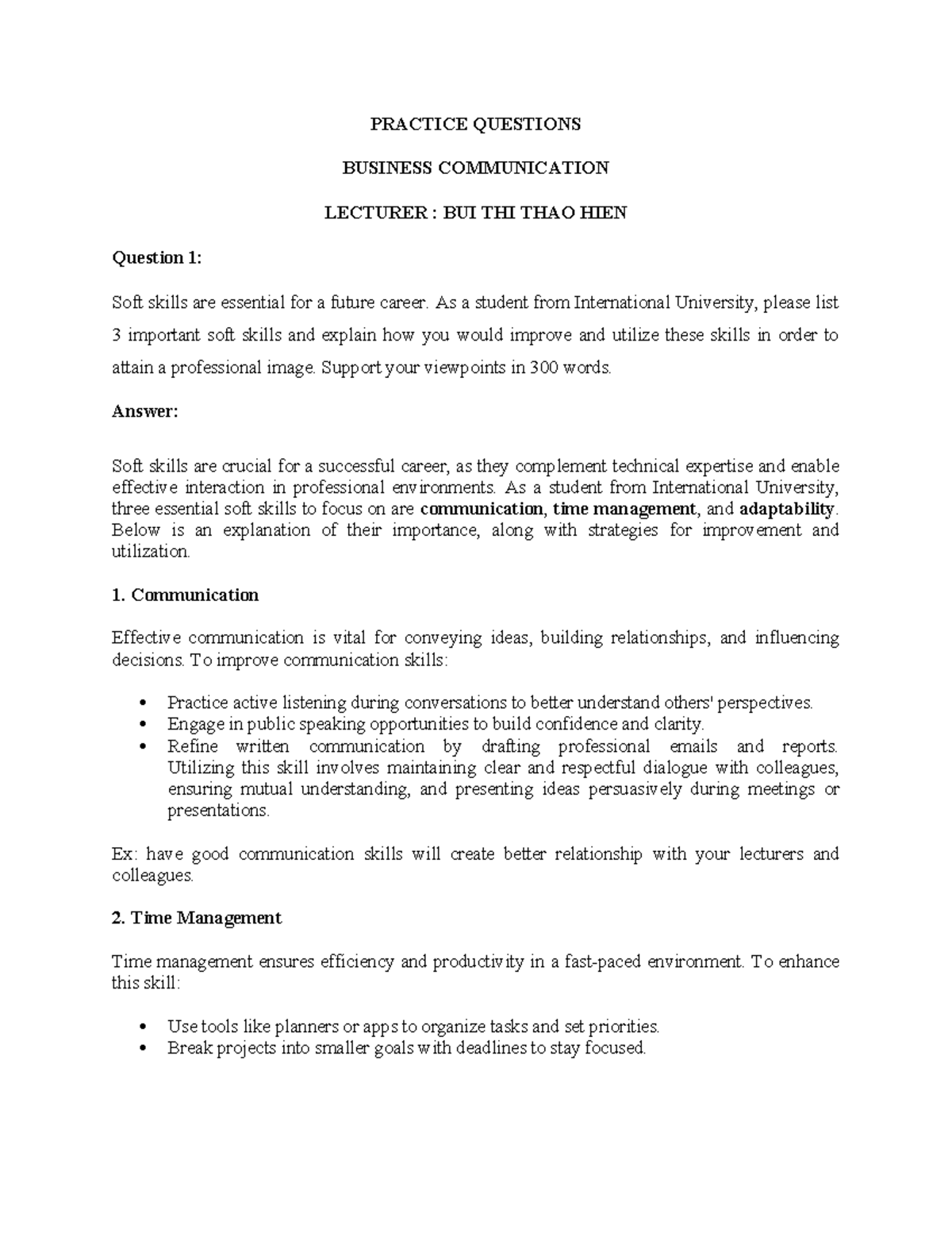 PRACTICE QUESTIONS FOR BUSINESS COMMUNICATION FINAL EXAM - Studocu