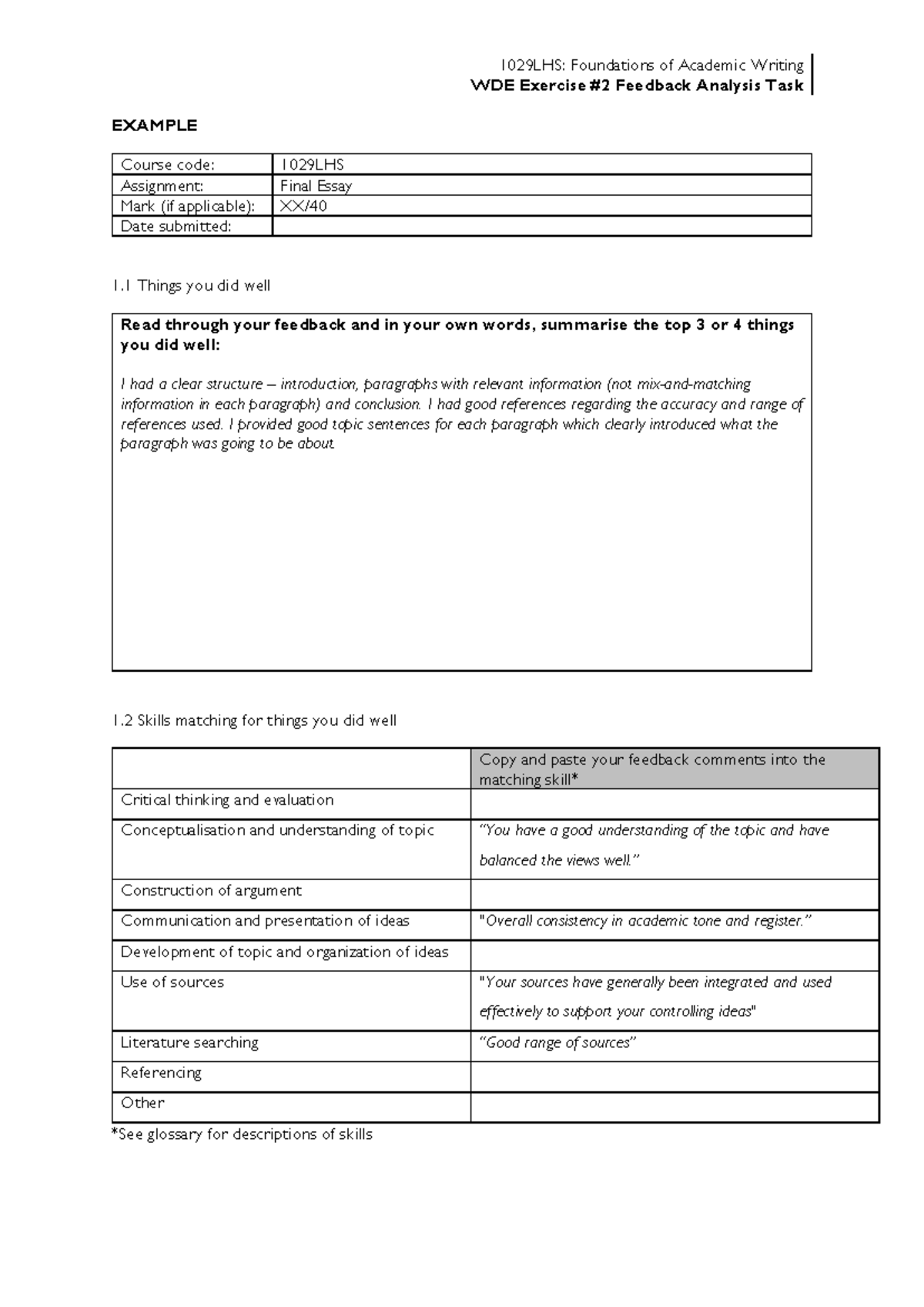 1029LHS WDE2 Feedback Analysis Task Example - WDE Exercise #2 Feedback ...