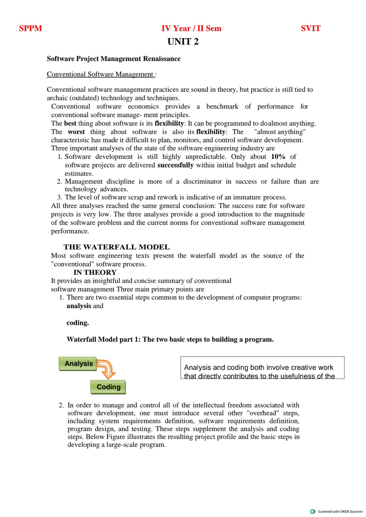 SPPM IV Year II Sem Unit 2: Conventional Software Management Insights ...