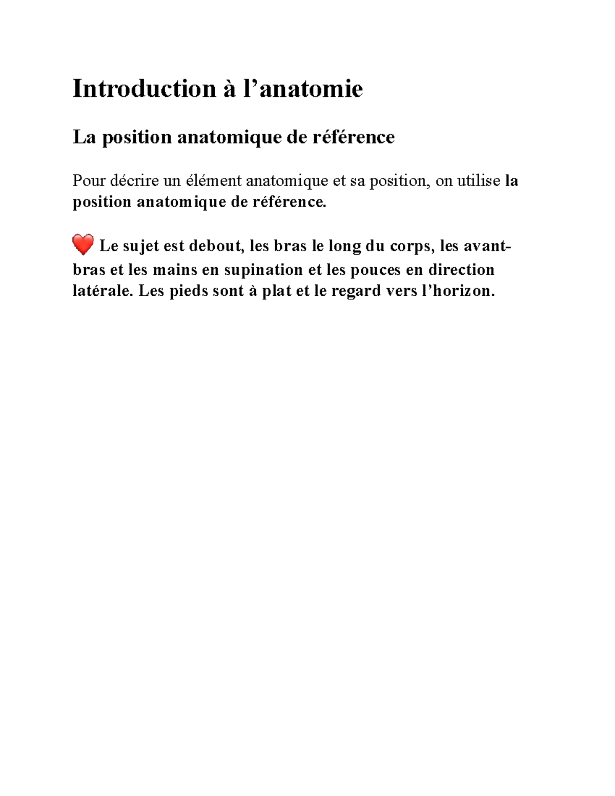 Fiches d'Anatomie: Position Anatomique et Système Cardio-Vasculaire ...