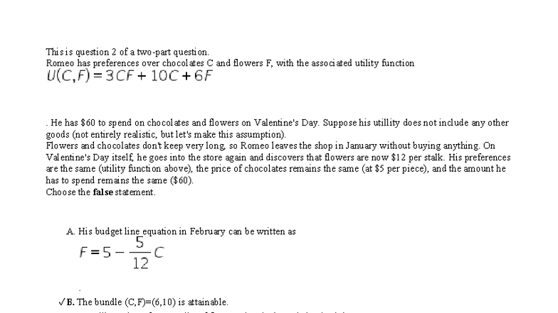Econs Questions 3: Utility Functions and Consumer Preferences Analysis ...