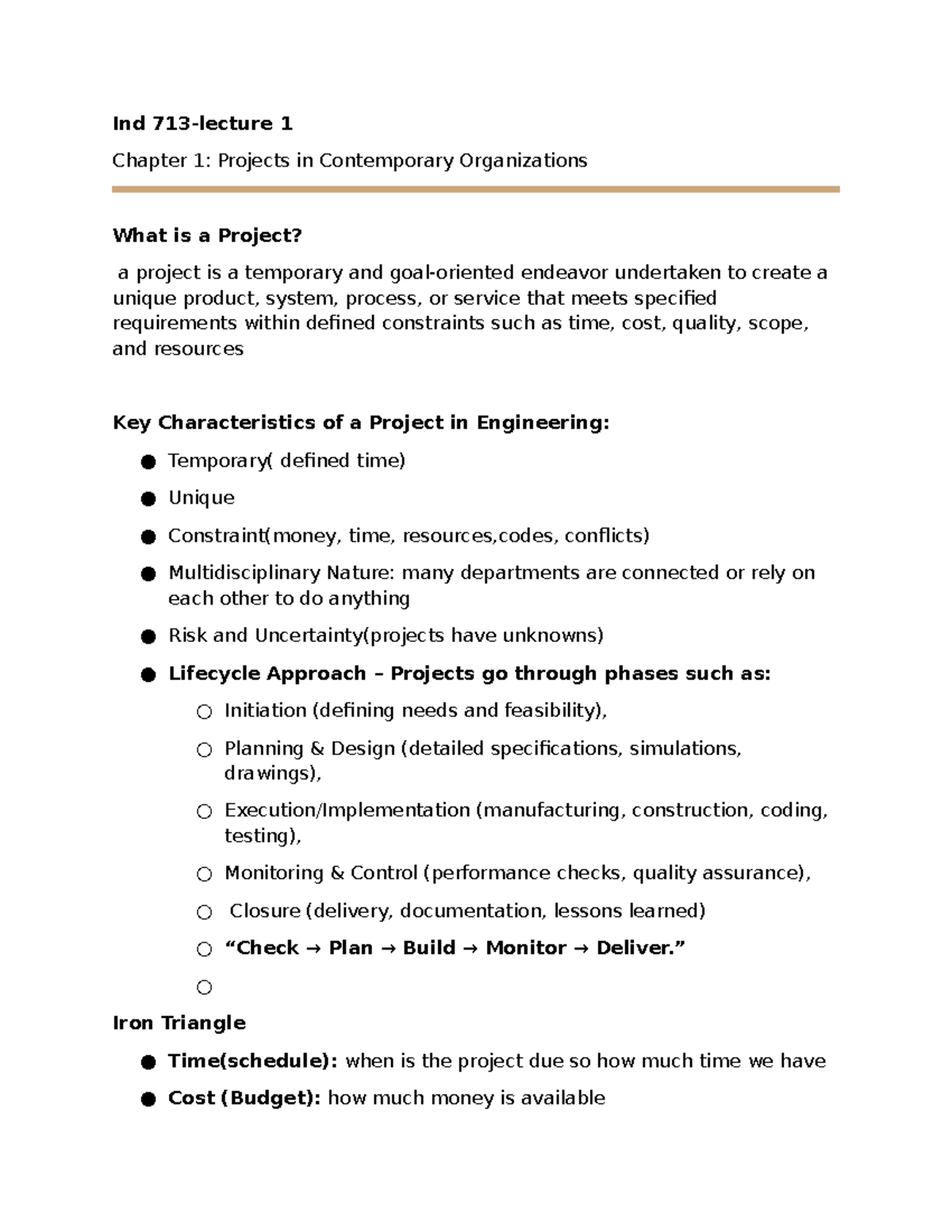 Ind7131 Chapter 1: Understanding Projects in Modern Organizations - Studocu
