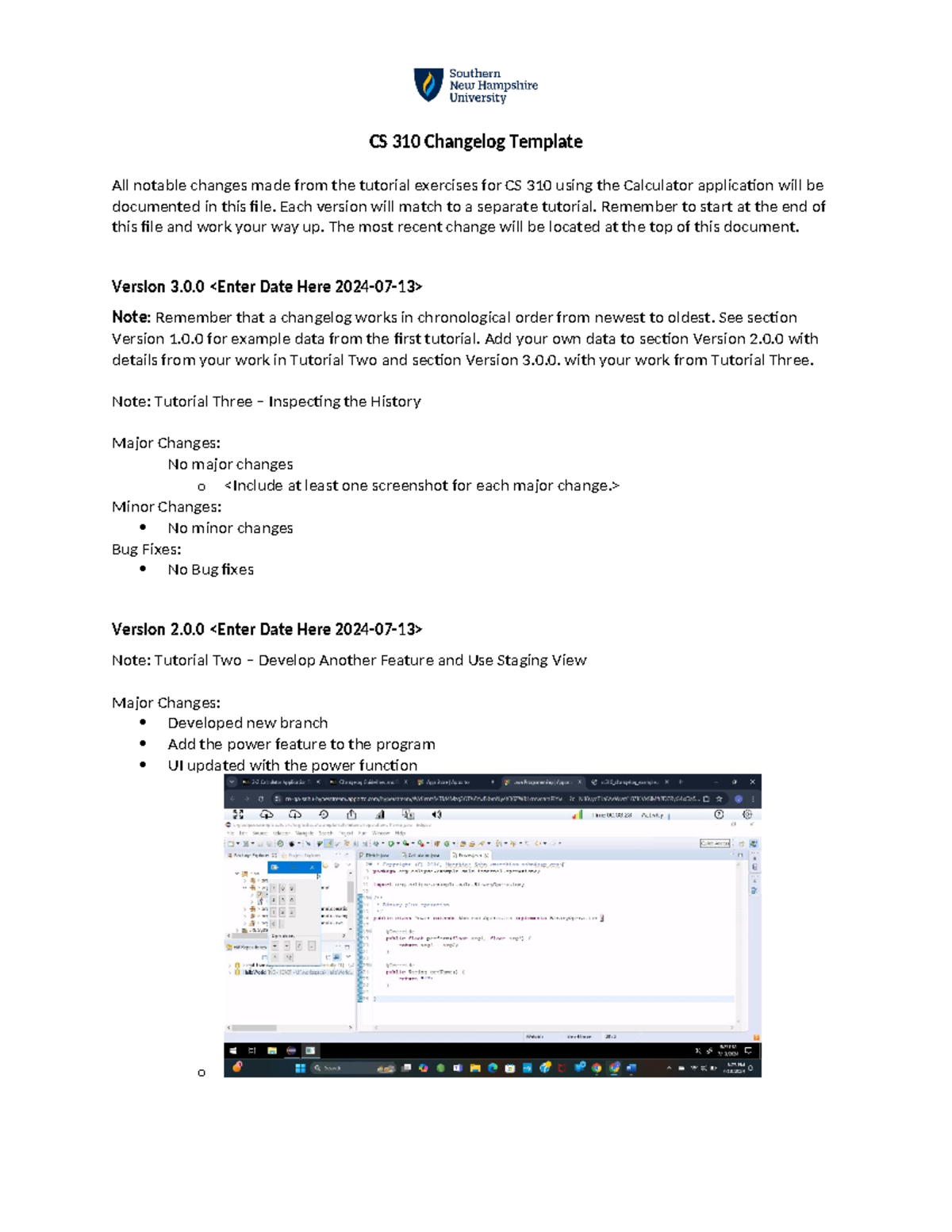 CS 310 Assignment: Changelog for Calculator Tutorial Updates - Studocu