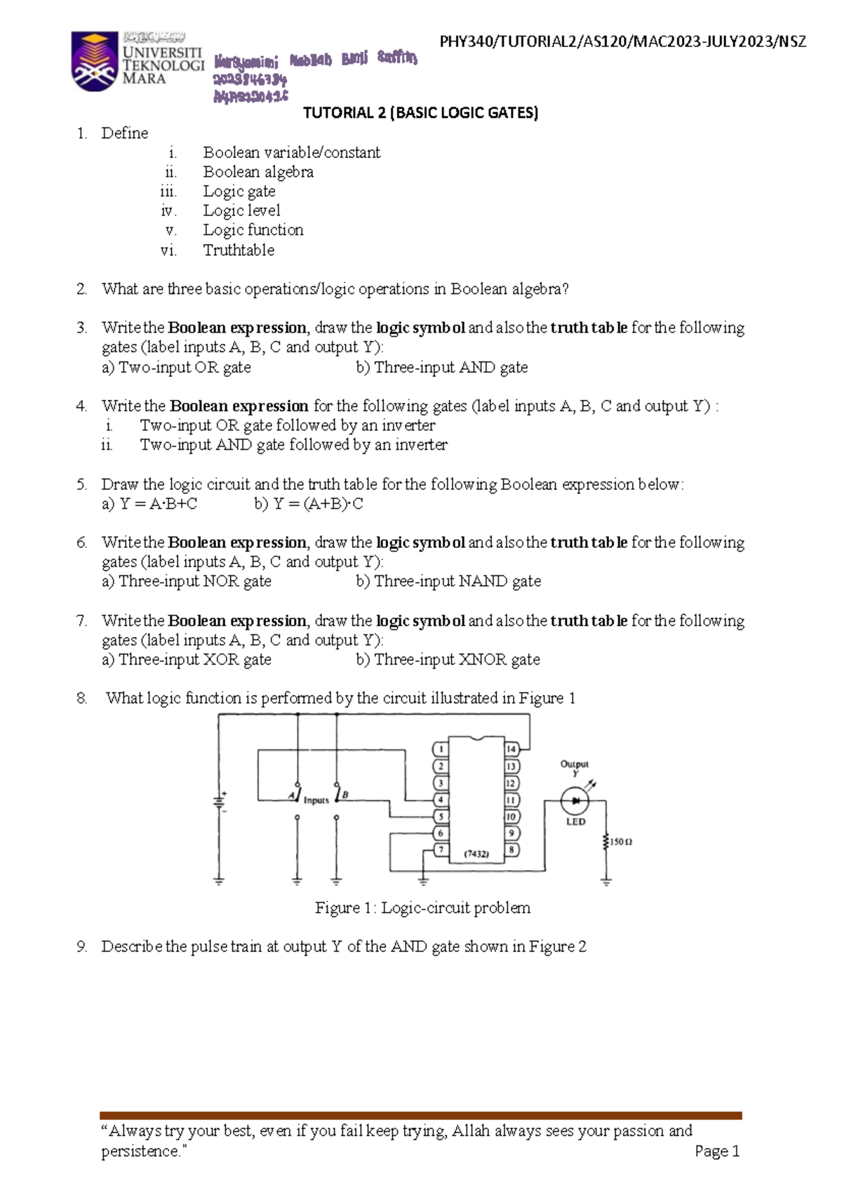Tutorial 2: Basic Logic Gates in PHY340 - Studocu