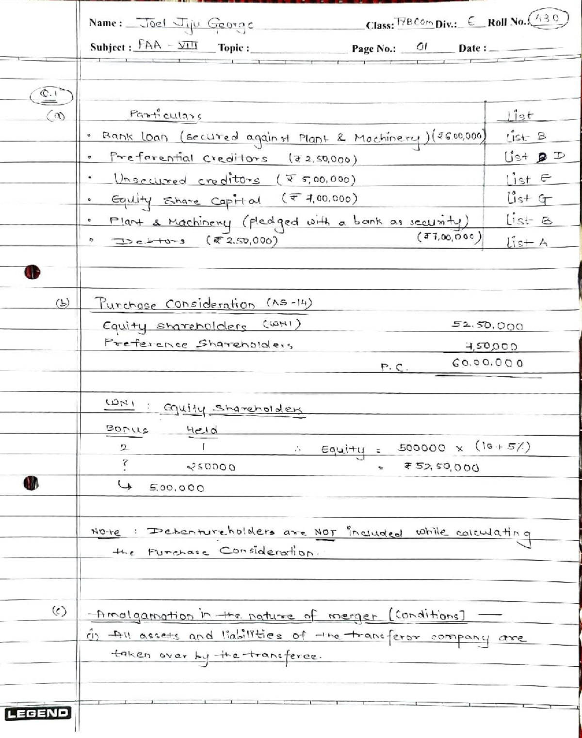 FAA - VIII Assignment: Amalgamation and Capital Reduction Analysis ...