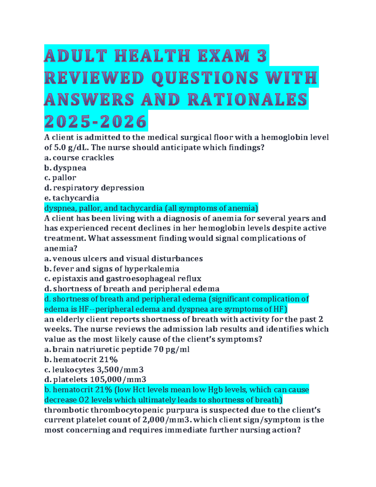 Adult Health Exam 3 Review: Key Concepts and Nursing Interventions ...