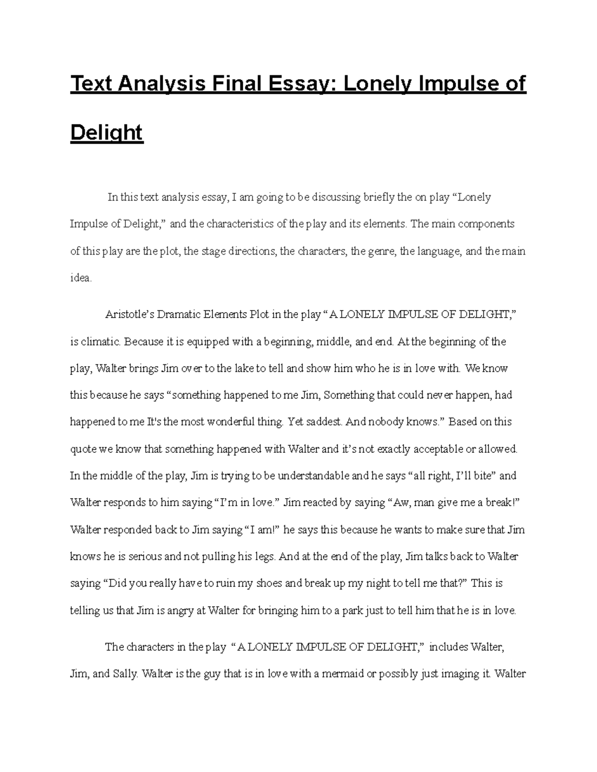 Text Analysis Final Essay: Elements of "Lonely Impulse of Delight ...