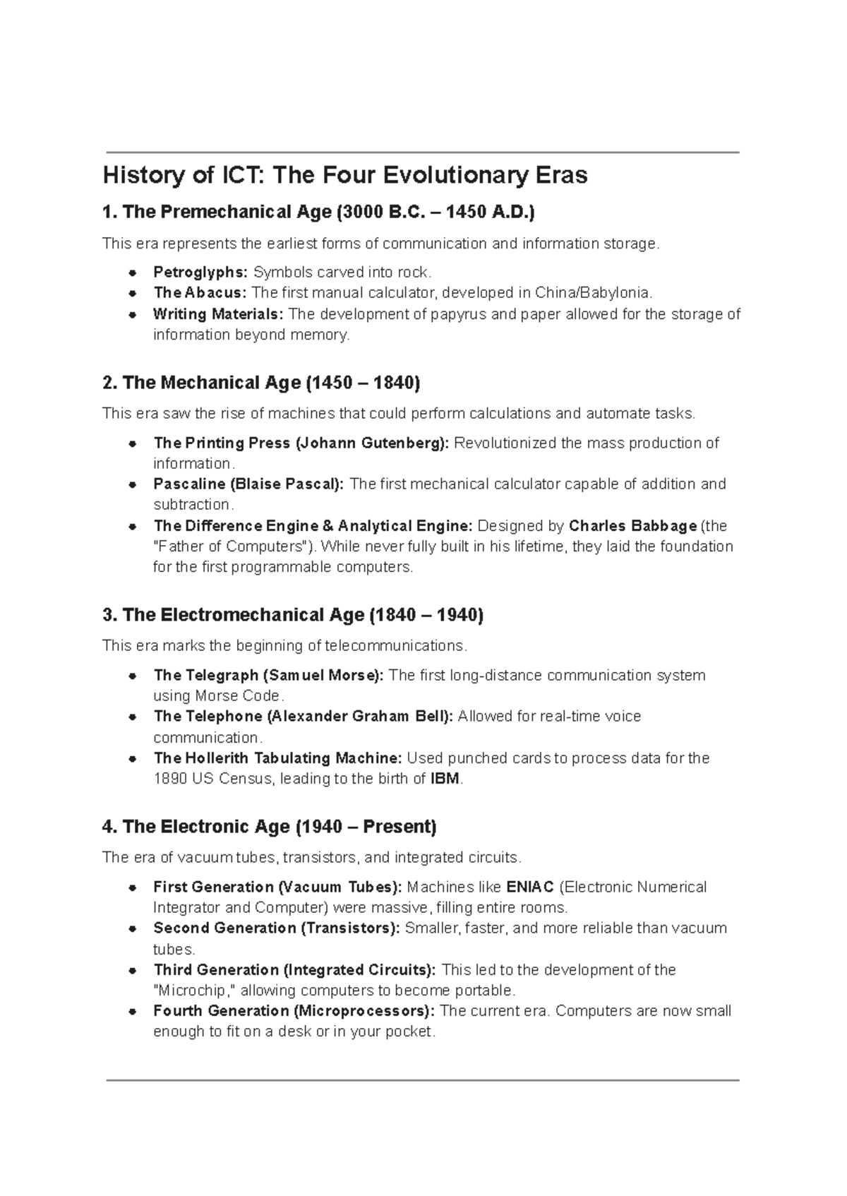 History of ICT: The Four Evolutionary Eras Explained - Studocu