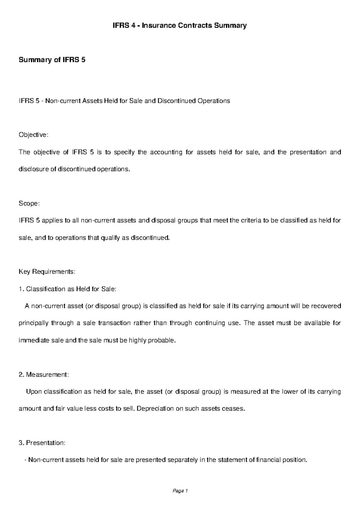 IFRS 5 Summary: Key Aspects of Assets Held for Sale & Discontinued Ops ...