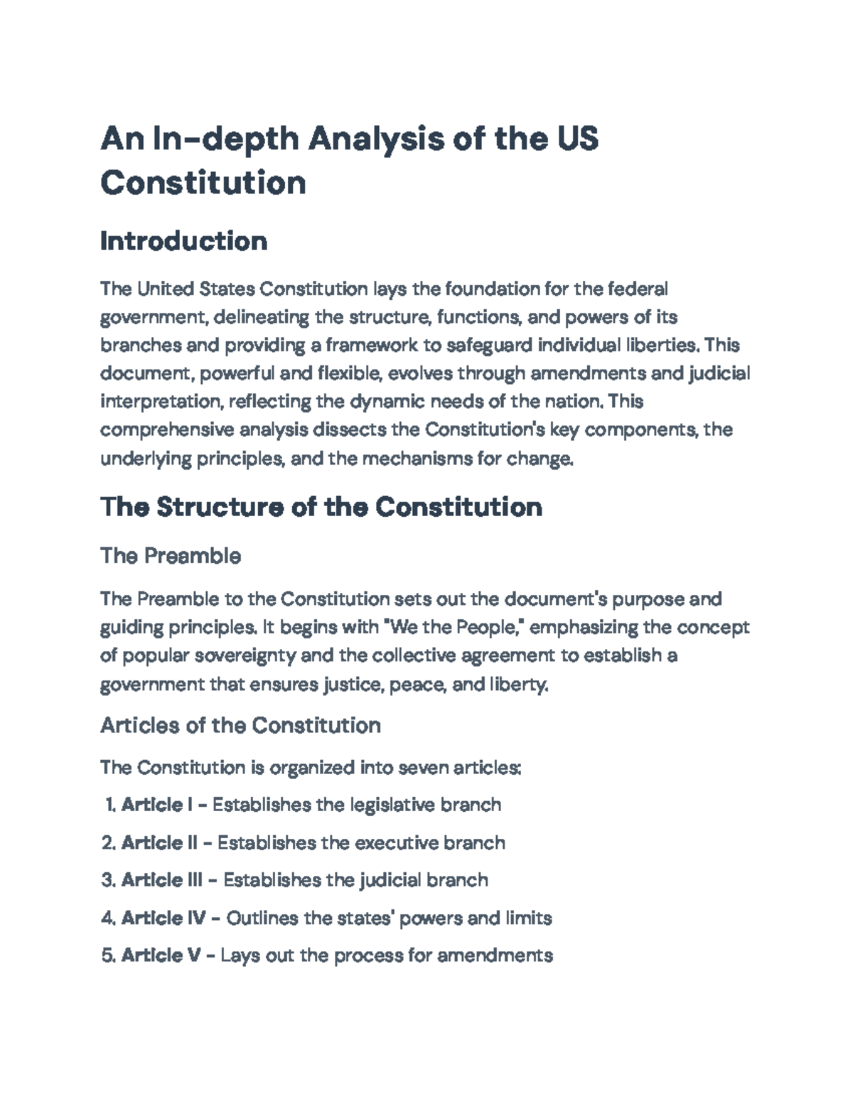US Constitution Analysis: Structure, Principles & Amendments - An In ...