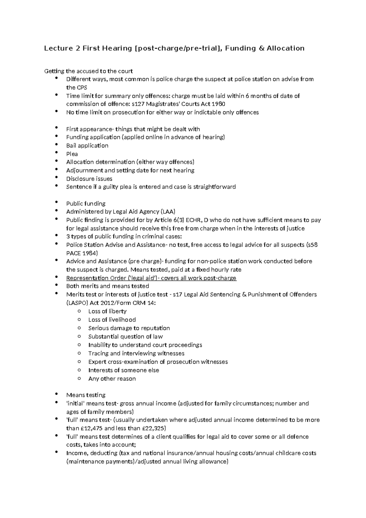 Final Exam Notes: First Hearing [Post-Charge] & Funding Allocation ...