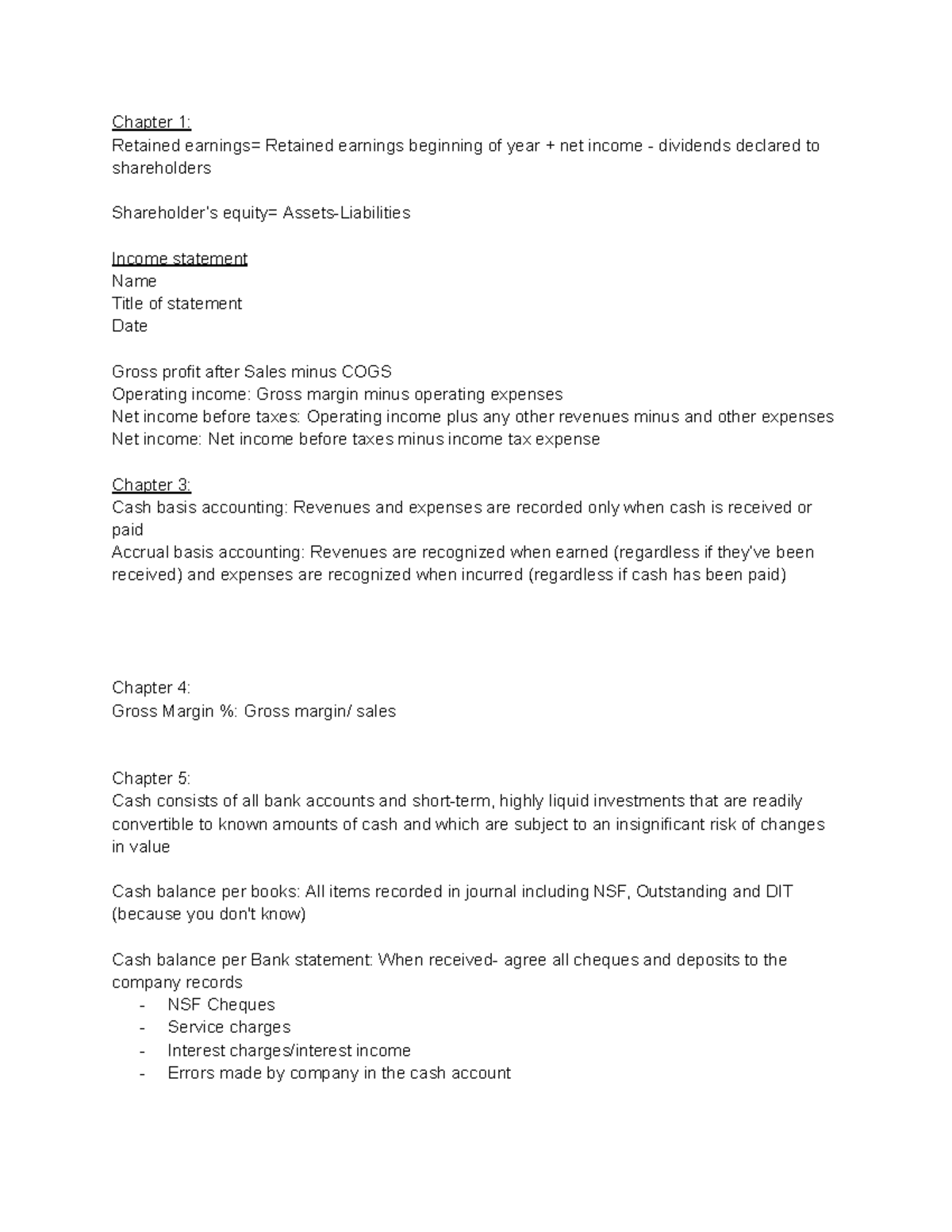 ACC 101: Chapter Notes on Retained Earnings and Cash Accounting - Studocu