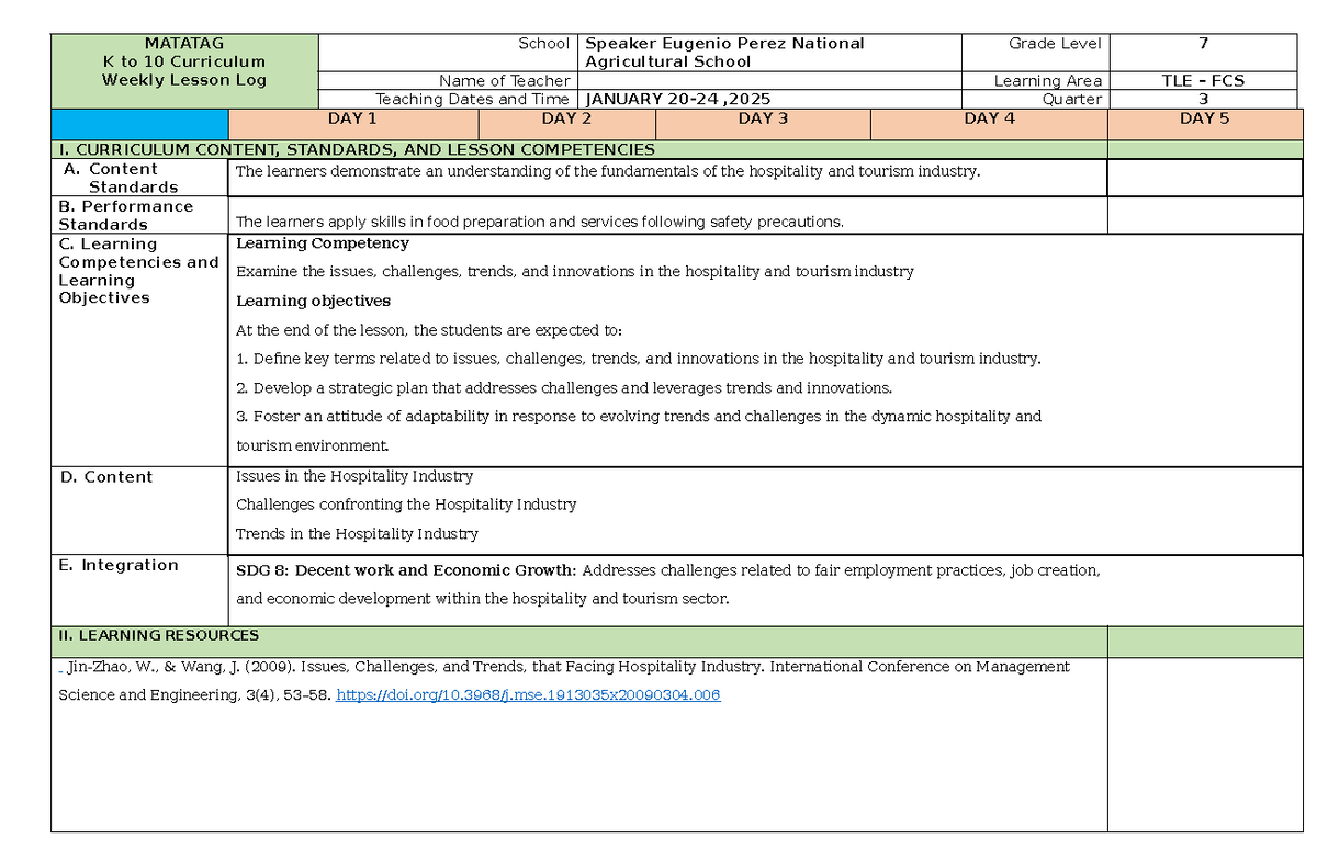Q3 DLL WEEK 3 - DLL - MATATAG K to 10 Curriculum Weekly Lesson Log ...
