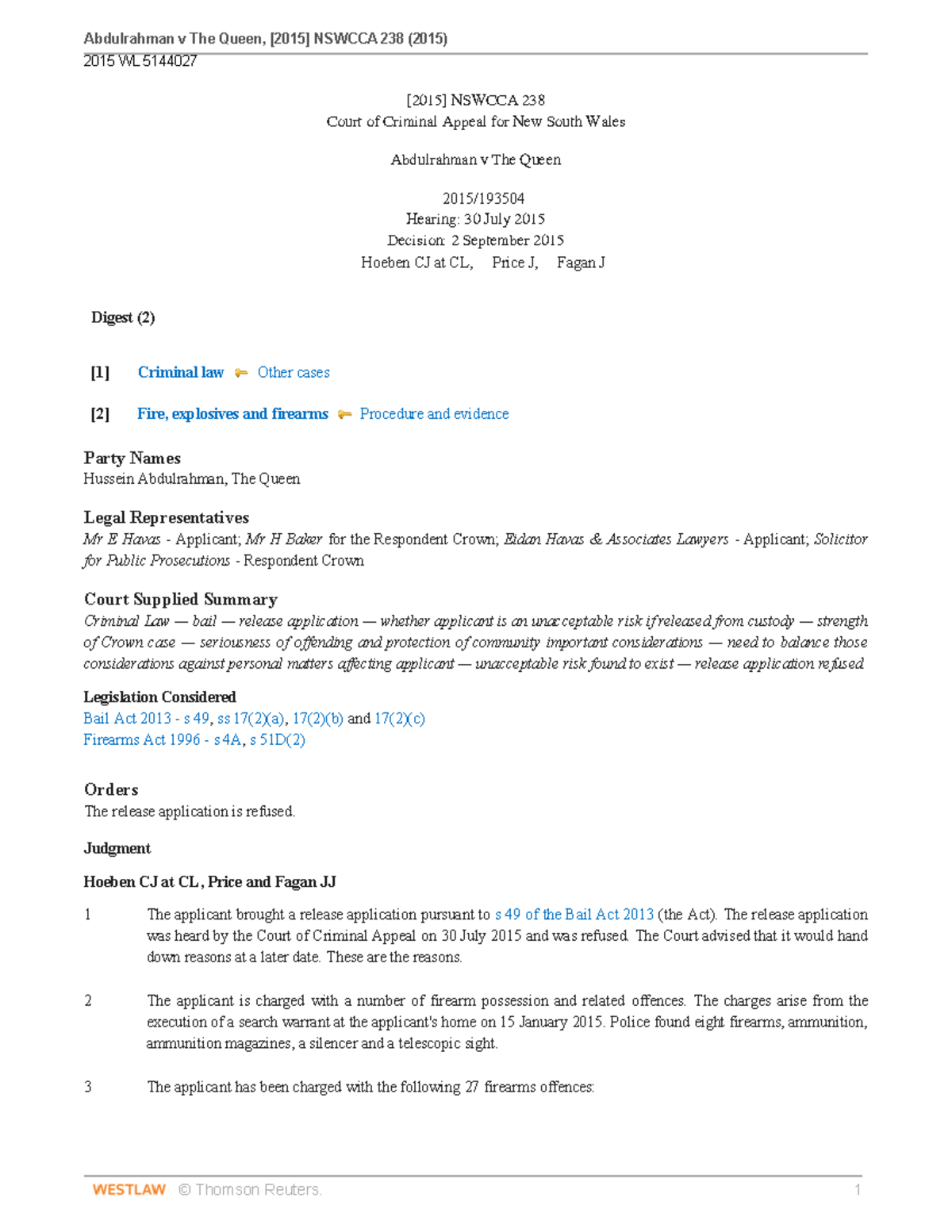 Abdulrahman v The Queen: NSWCCA 238 (2015) - Bail Application Decision ...