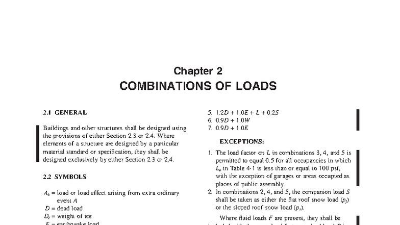 Chapter 2: Combinations of Loads - Structural Design Guidelines - Studocu