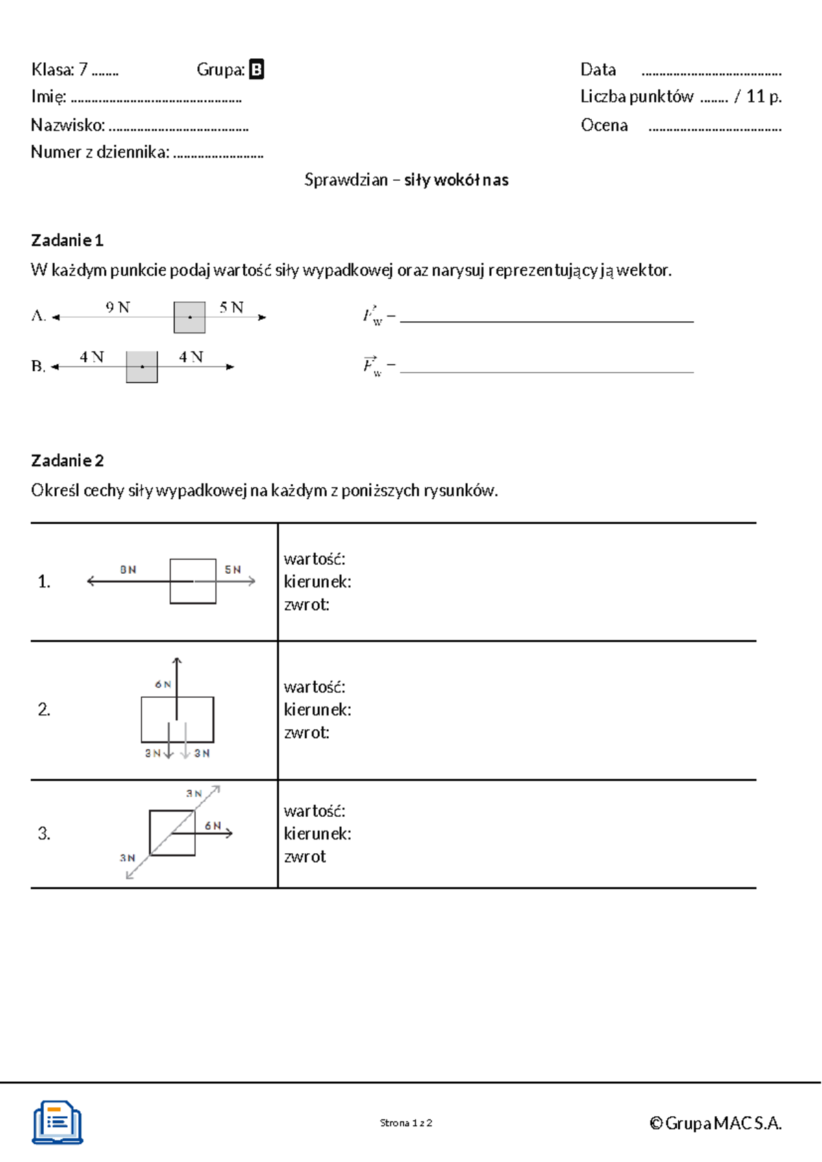 Sprawdzian Wektory 1 Liceum Fizyka www.studocu.com