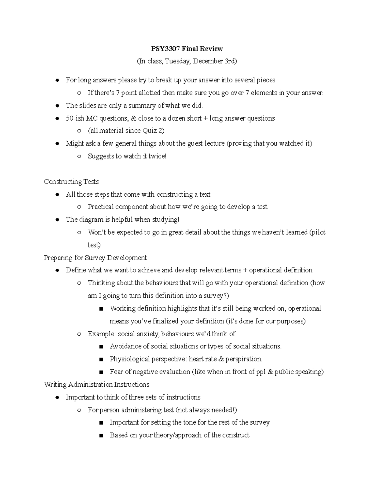 PSY3307 Final Exam Review and Key Study Strategies - Studocu