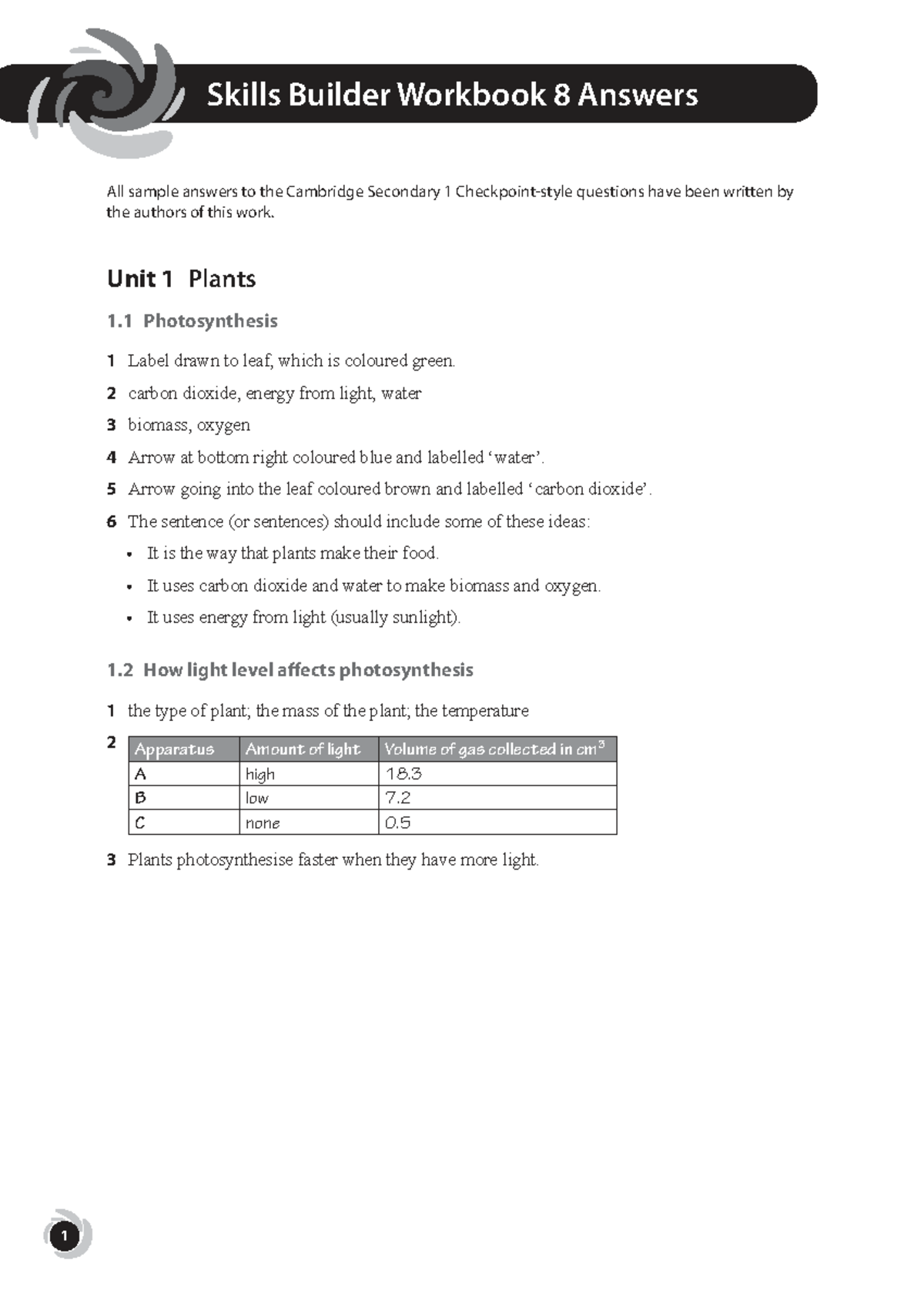 Cambridge Checkpoint Science Skills Builder 8: Complete Answers - Studocu