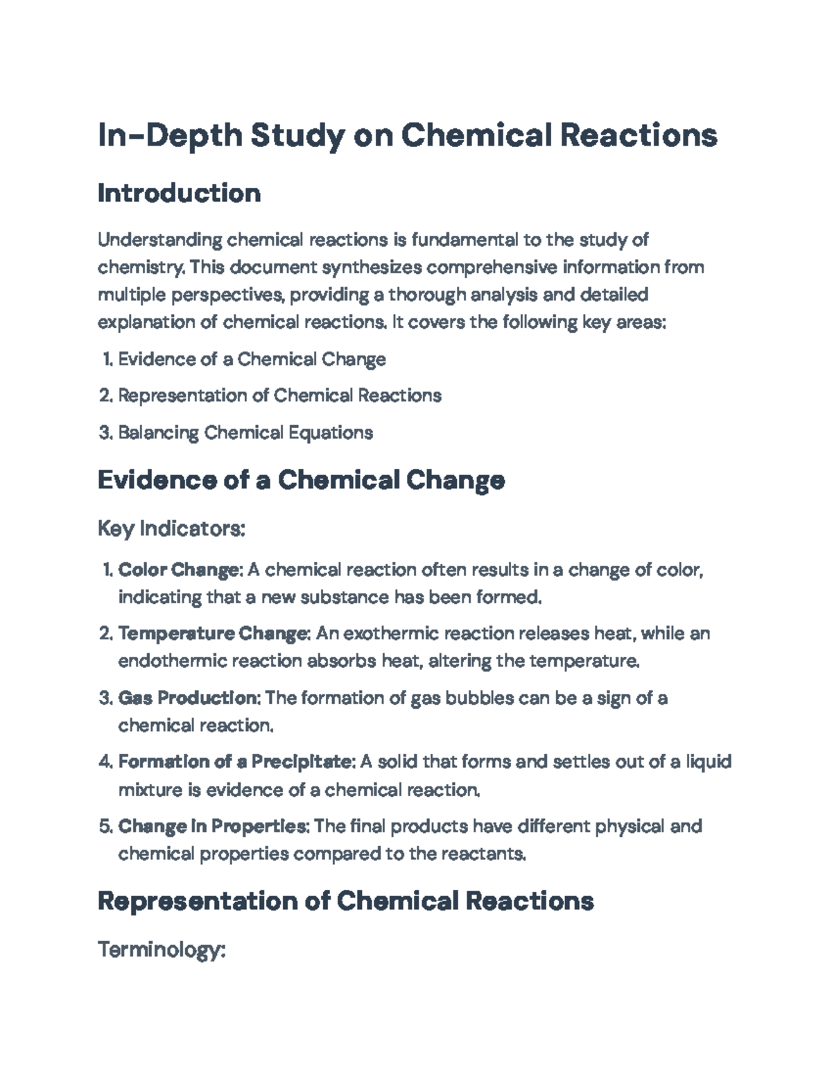 In-Depth Study on Chemical Reactions and Equation Balancing (CHEM 101 ...