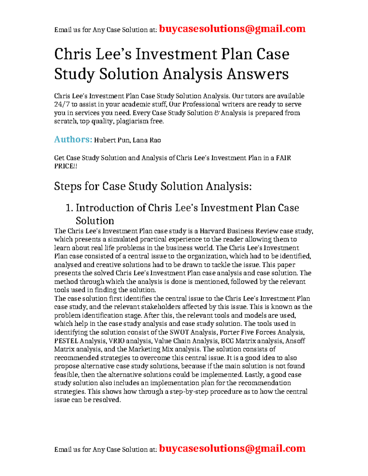 Case Study Solution: Chris Lee's Investment Plan Analysis (HBR) - Studocu