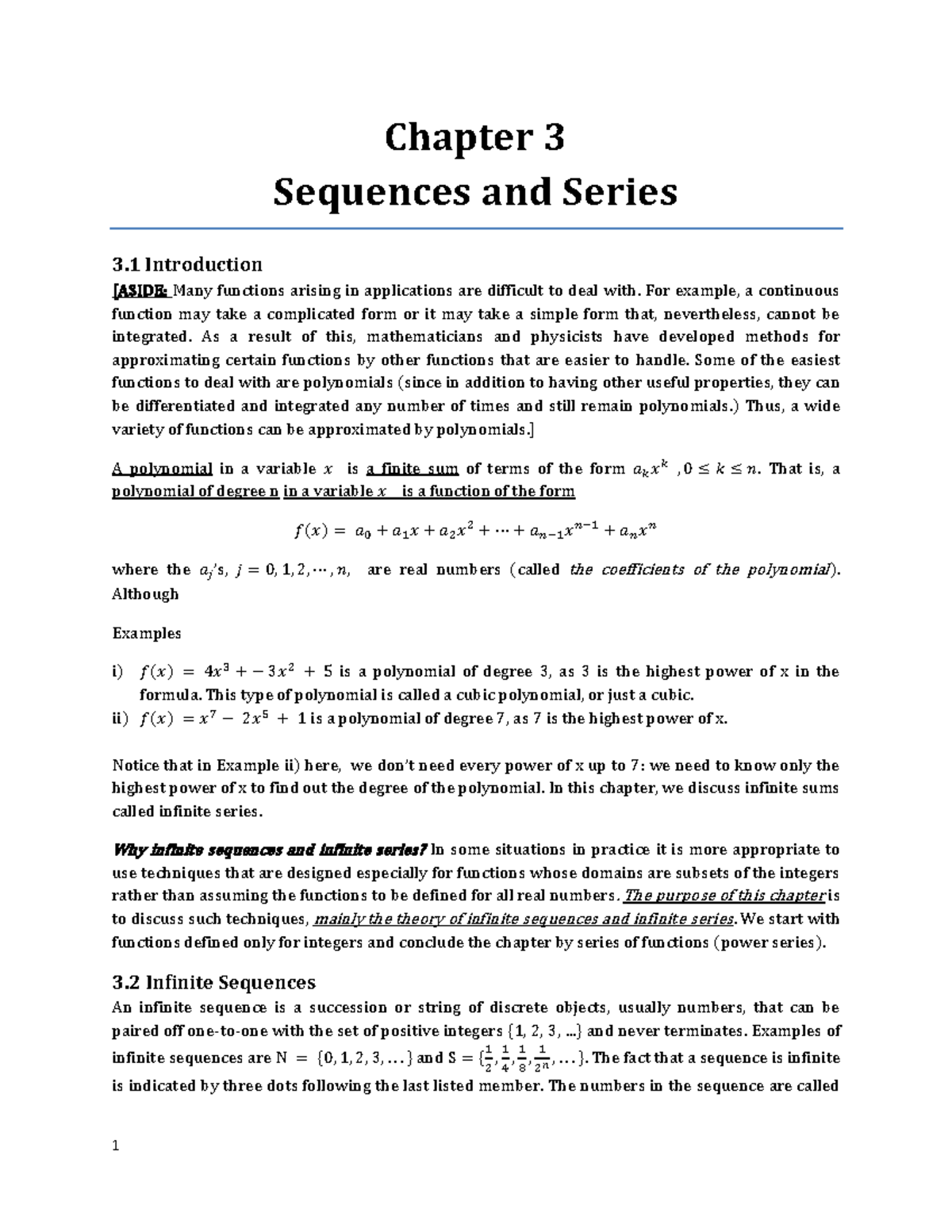 Convergence and Divergence of Series - MA 122 Lecture Notes - Chapter 3 ...