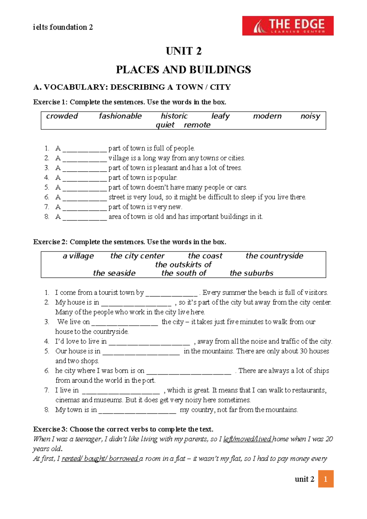 Unit 2 Vocabulary & Grammar Exercises for IELTS Foundation 2 - Studocu