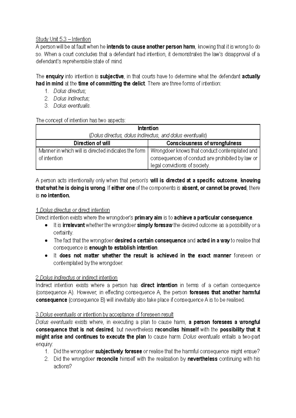Study Unit 5 - Intention in Law: Key Concepts and Cases - Studocu