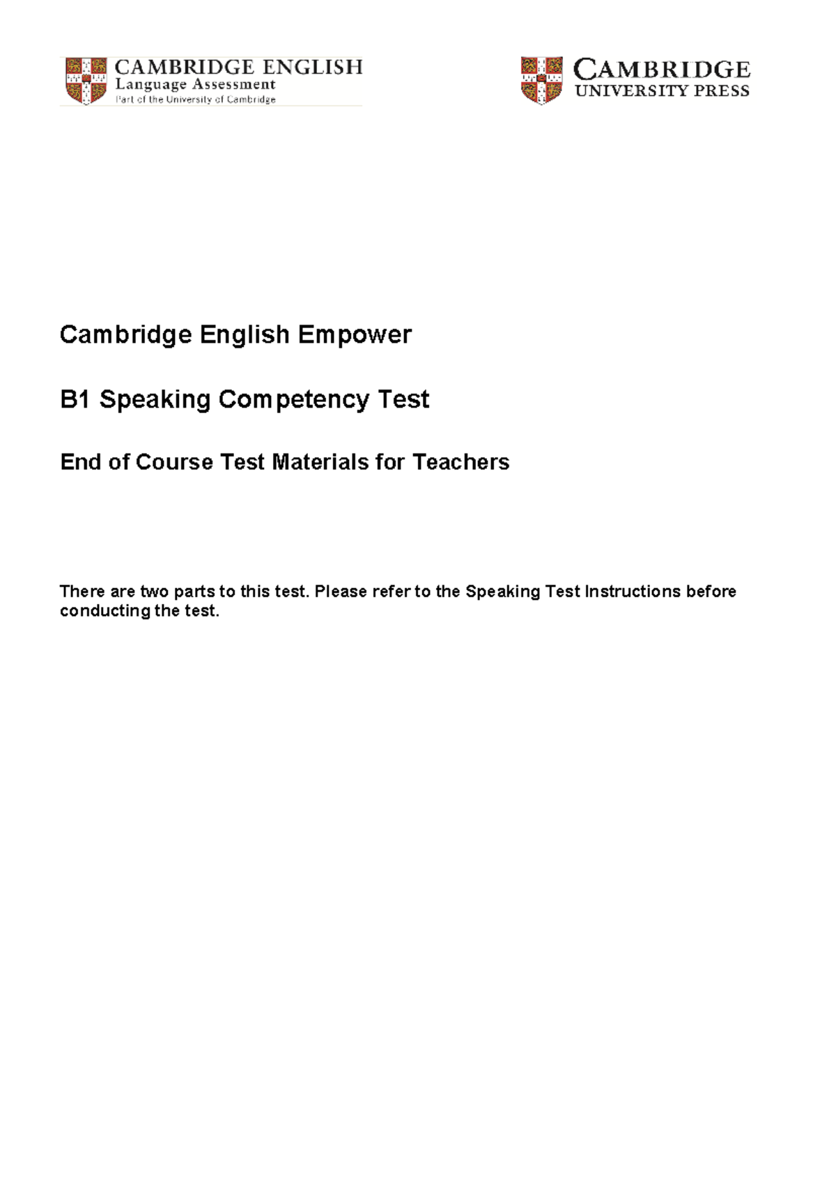 B1 Speaking Competency Test Guidelines for Teachers - Studocu