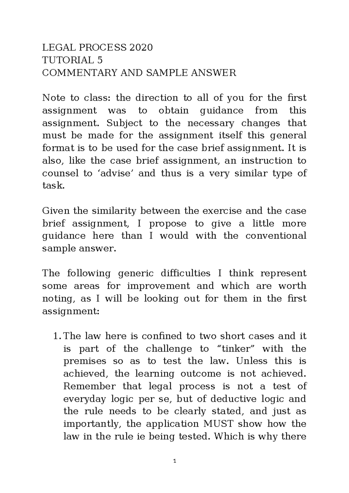LAW1116 - Tutorial Activity 5: Sample Answers & Guidance Notes - Studocu