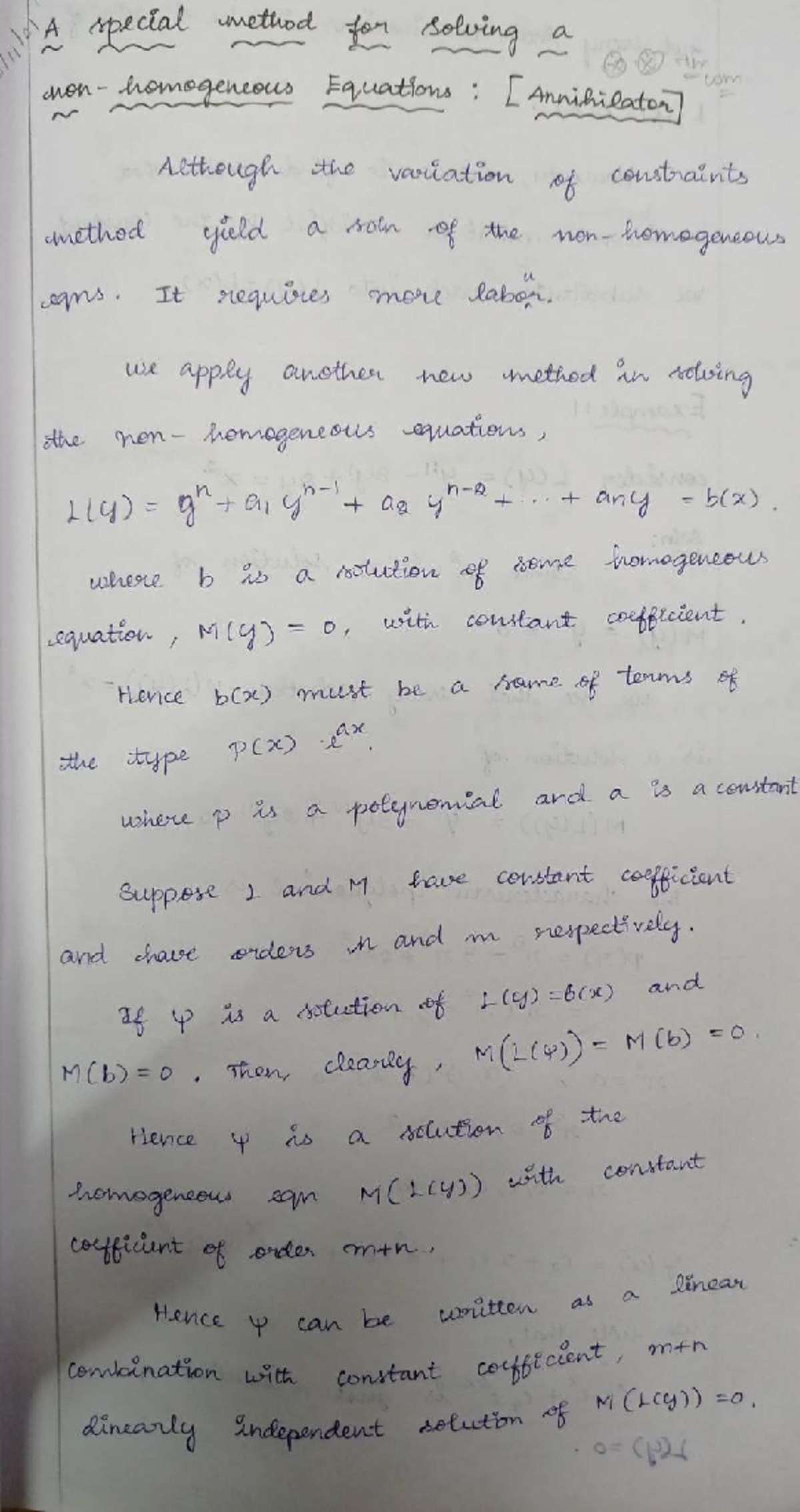 Annihilator Method for Solving Homogeneous ODEs - ODE Unit 2 - Studocu