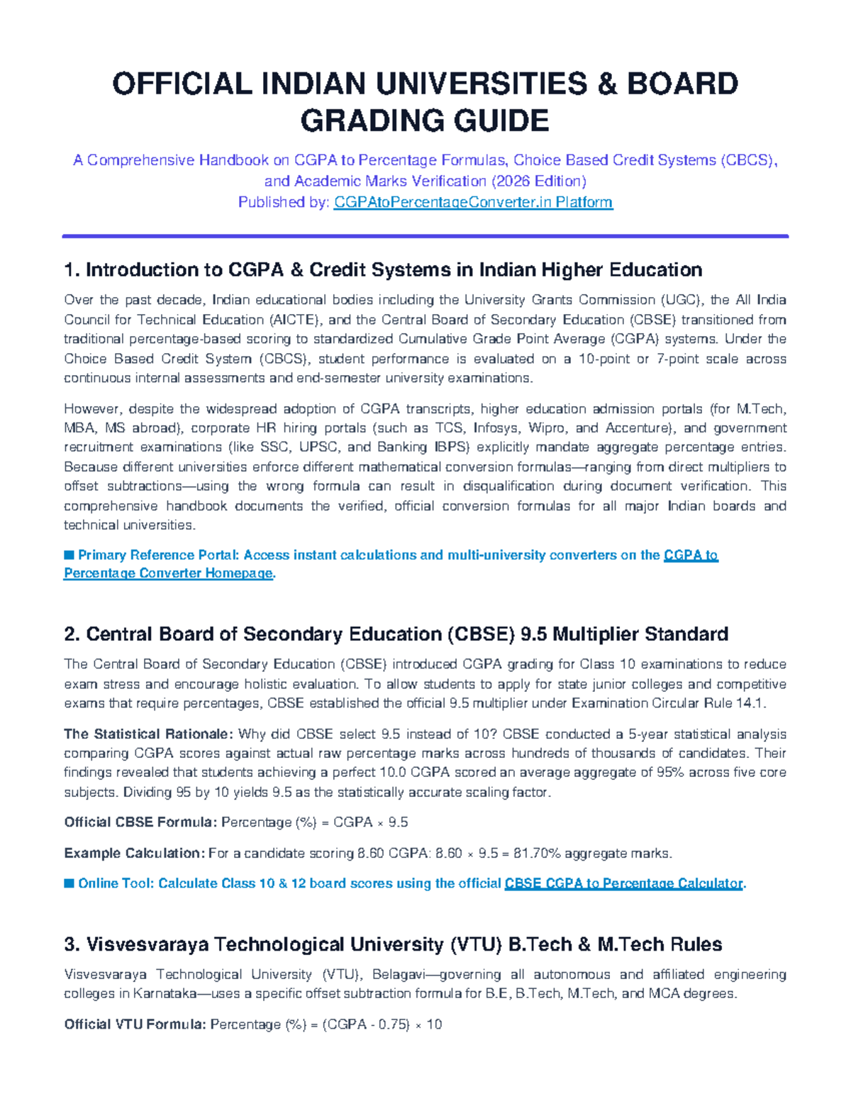 Indian Universities CGPA to Percentage Master Guide 2026 - Studocu