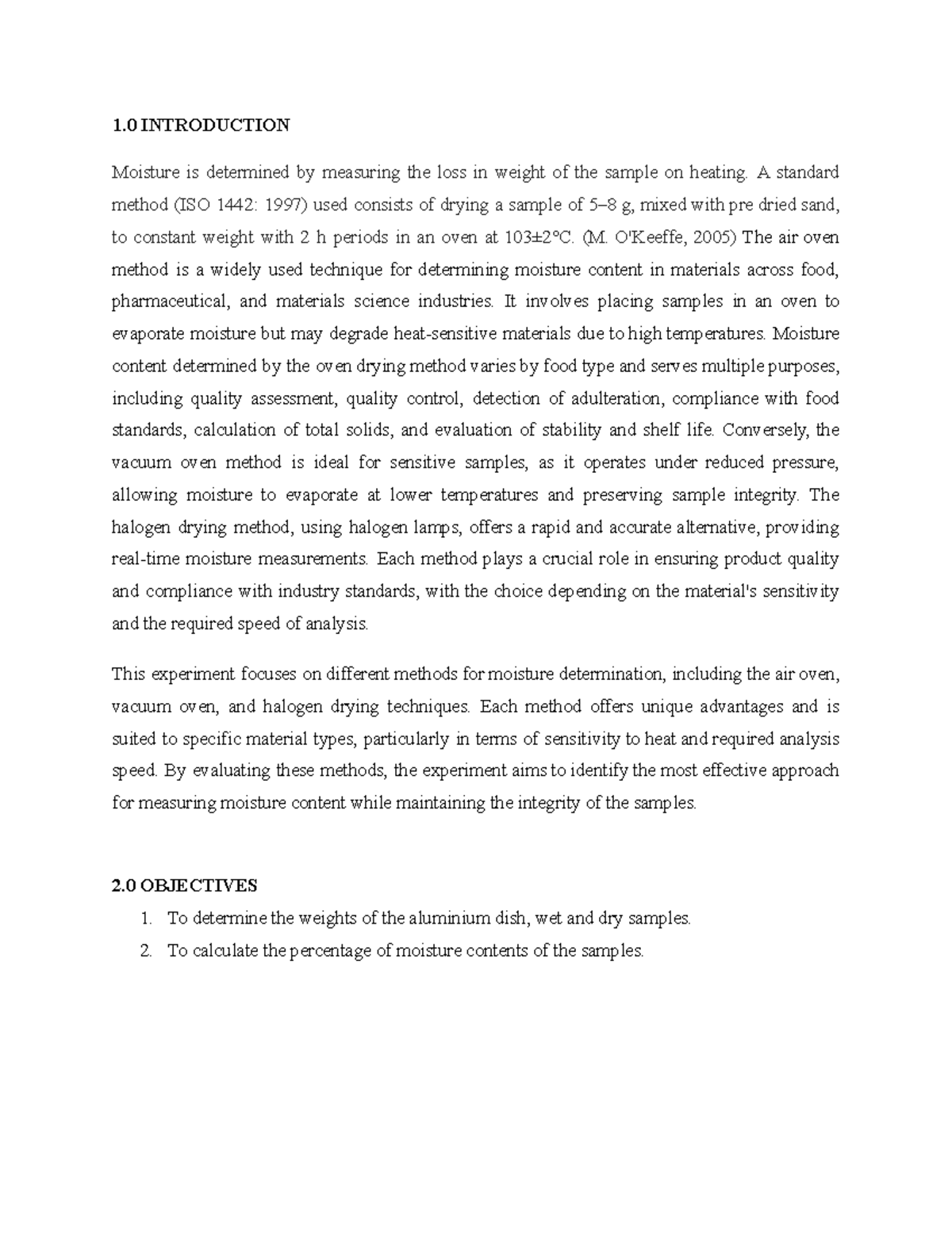 LAB Report FST556: Evaluating Moisture Determination Methods - Studocu