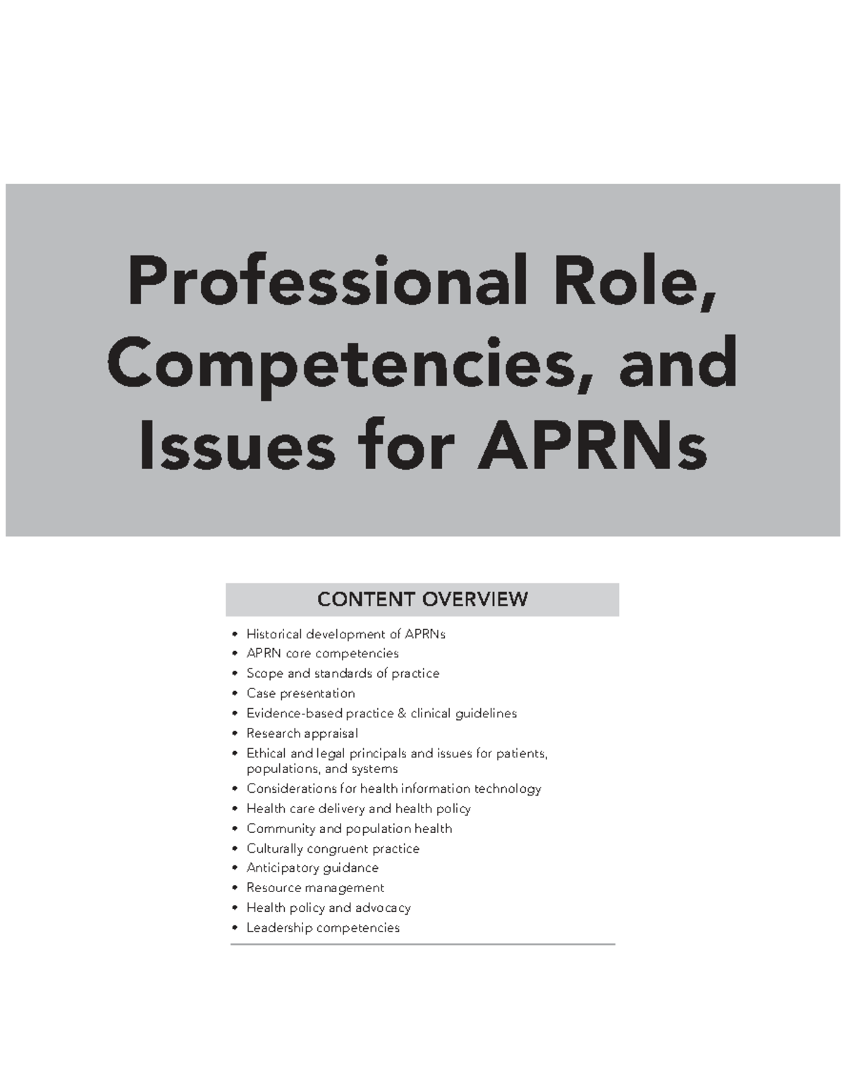 Professional Role, Competencies, and Issues for APRNs - APEA Overview ...